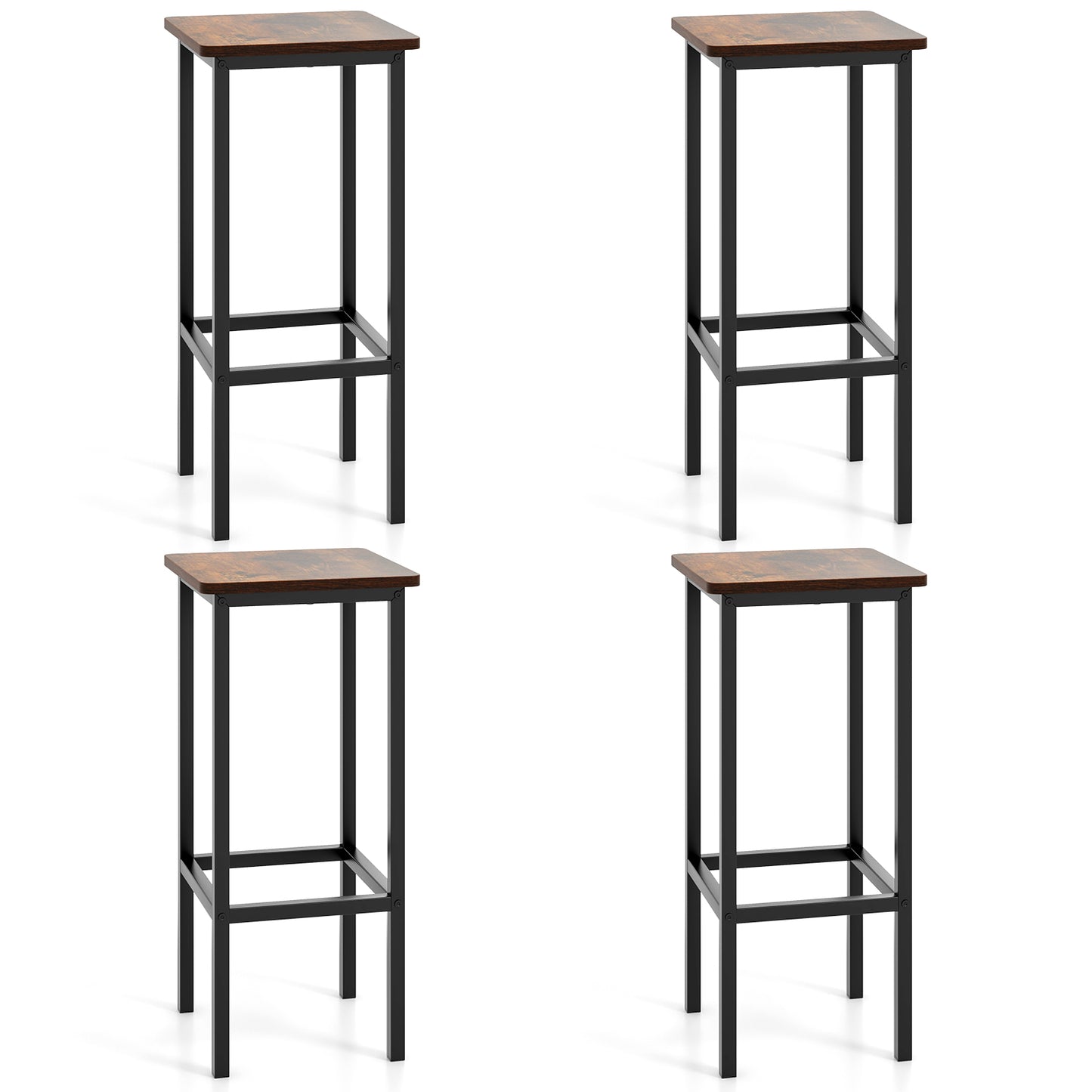 Set of 4 Bar Stool Set 26 Inch Bar Chair with Metal Legs and Footrest