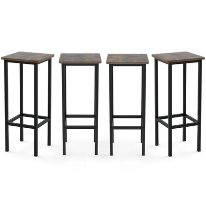 Set of 4 Bar Stool Set with Metal Legs and Footrest-Coffee