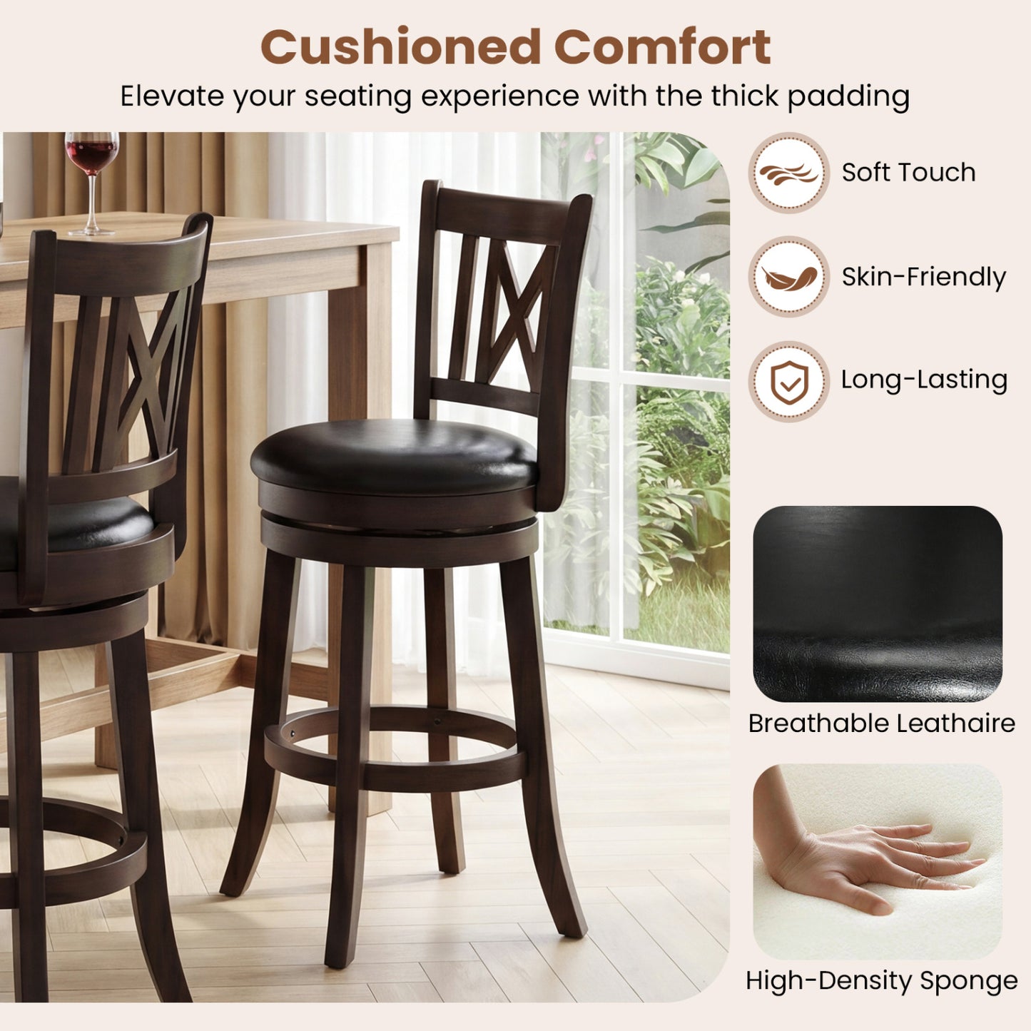 Swivel Bar Stools Set of 4 with Backrest and Footrest