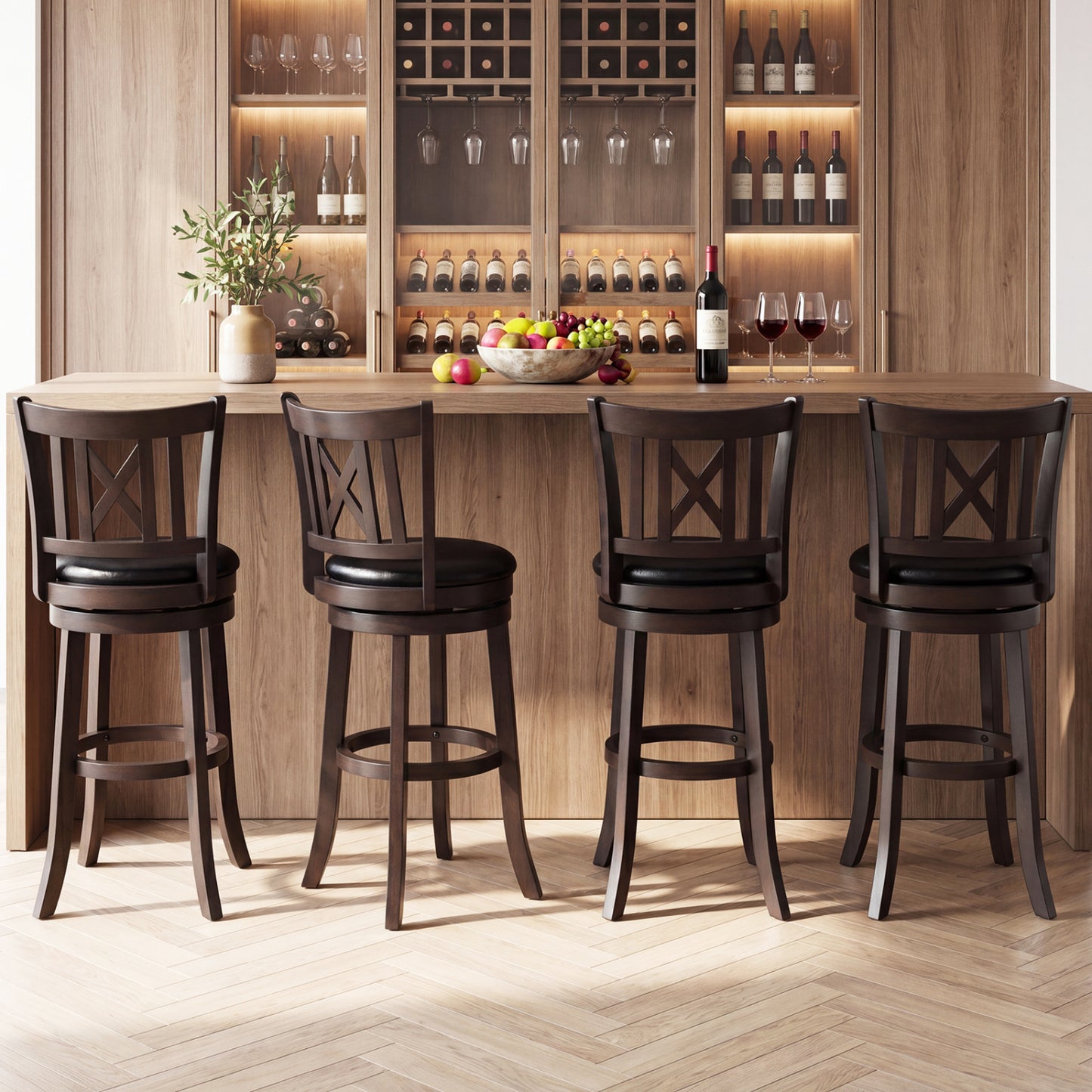 Swivel Bar Stools Set of 4 with Backrest and Footrest
