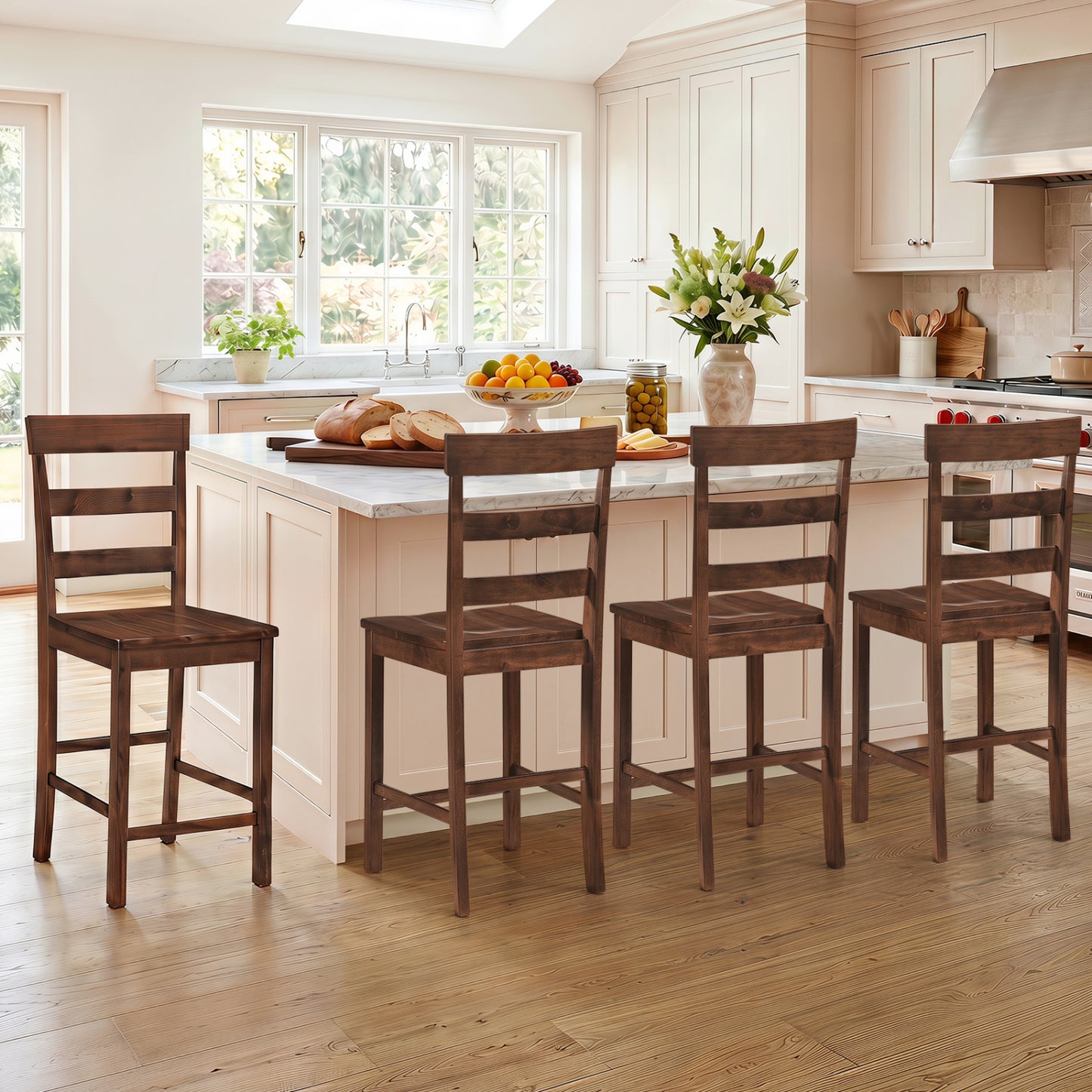 Counter Height Bar Stools Set of 2 - Rubber Wood Frame