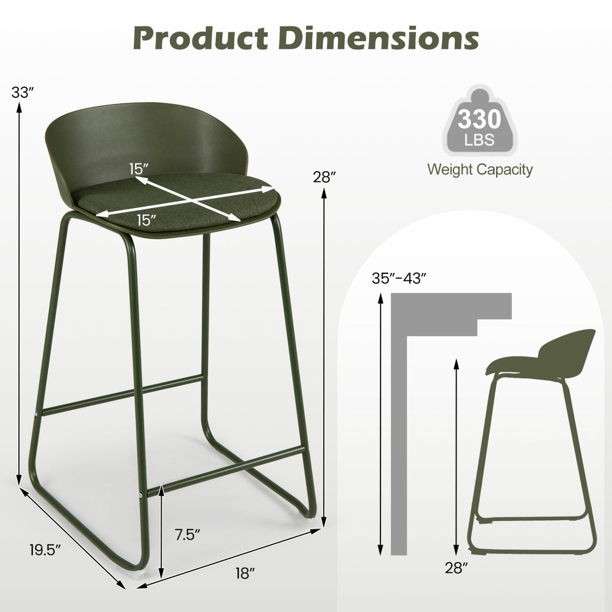 Counter Height Bar Stools Set of 4 with Curved Backrest