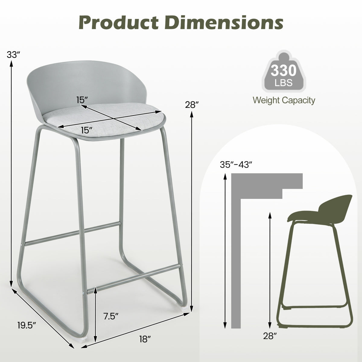 Counter Height Bar Stools Set of 4 with Curved Backrest