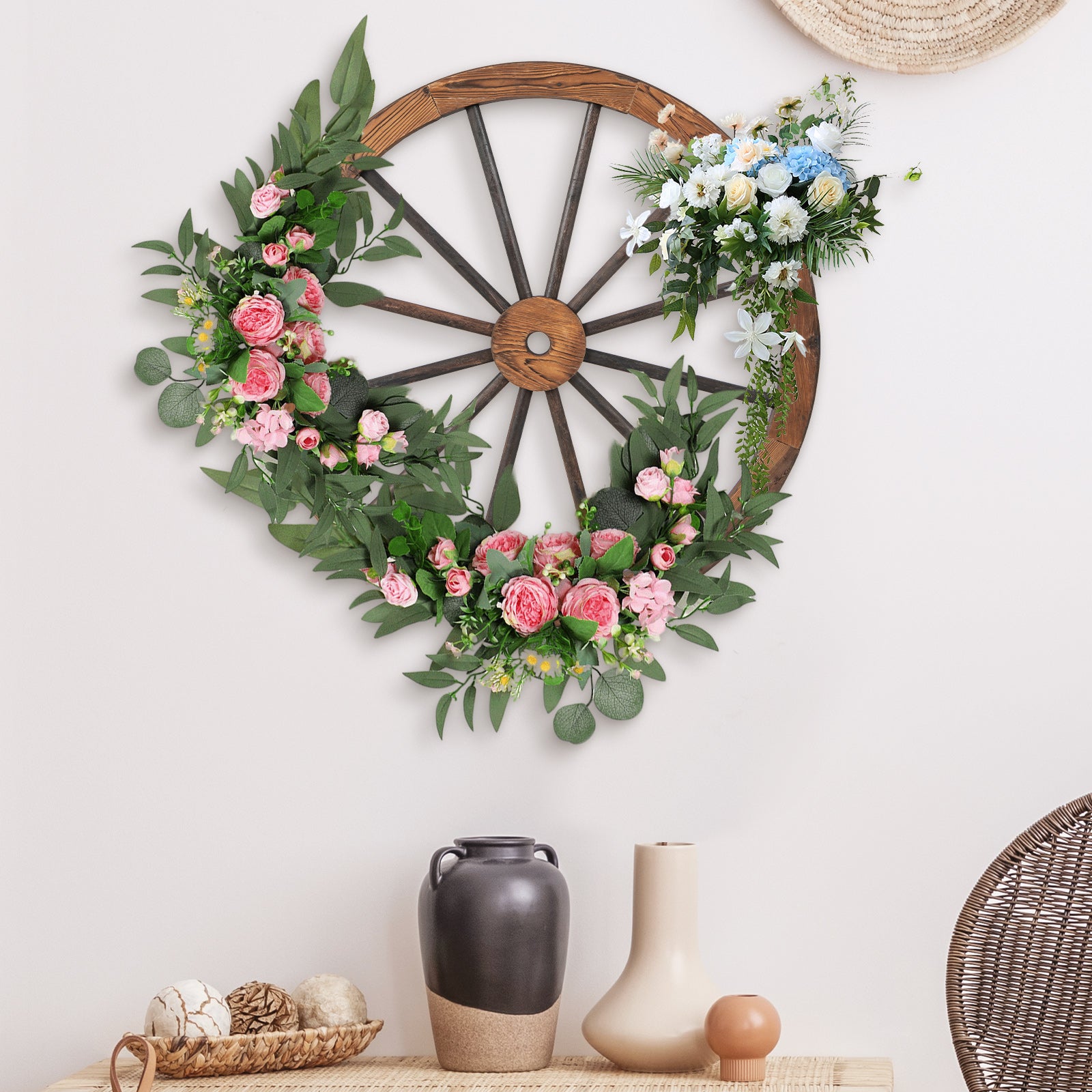 Set of 4 Decorative Wooden Wagon Wheels 30 Inch Vintage Wagon Wheel Wall Decor