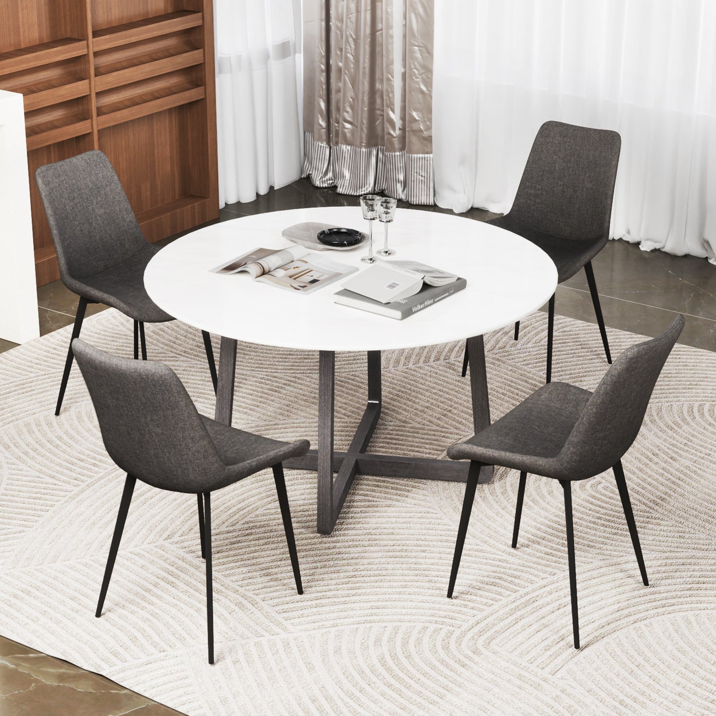 Set of 4 Dining Chair Upholstered with Metal Legs and Padded Backs-Gray
