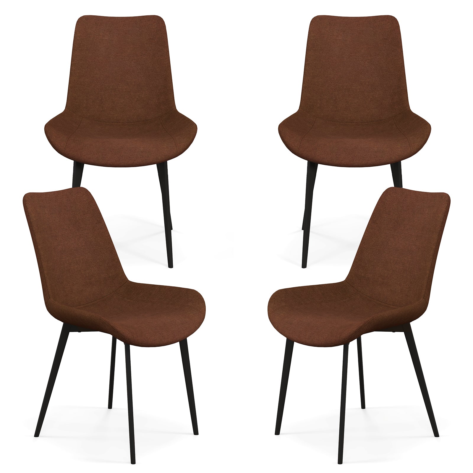 Set of 4 Dining Chair Upholstered with Metal Legs and Padded Backs-Brown