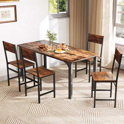 Set of 4 Dining Chairs with Metal Legs and Slanted Back-Rustic Brown