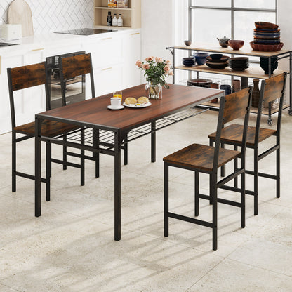 Set of 4 Dining Chairs with Metal Legs and Slanted Back-Rustic Brown