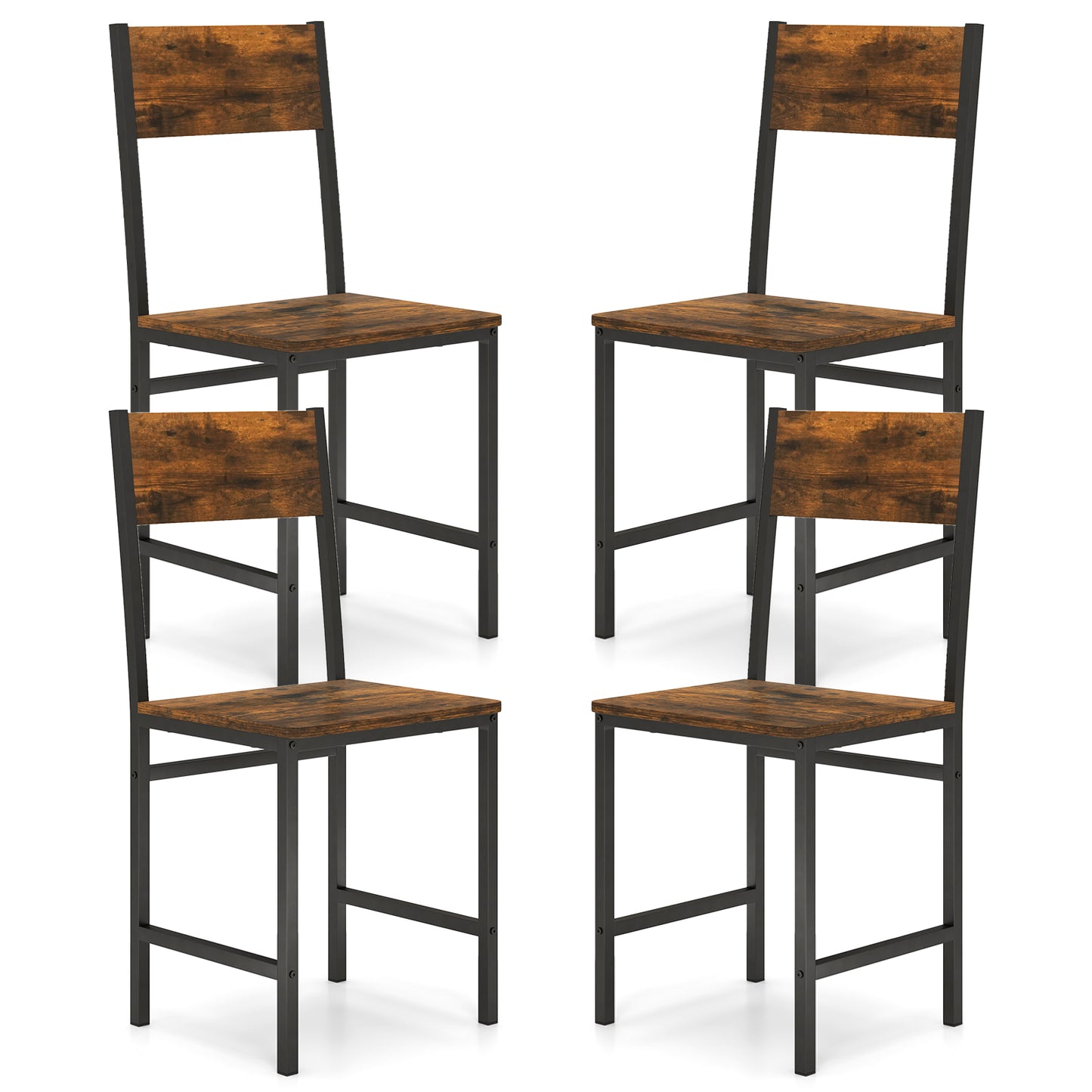 Set of 4 Dining Chairs with Metal Legs and Slanted Back-Rustic Brown