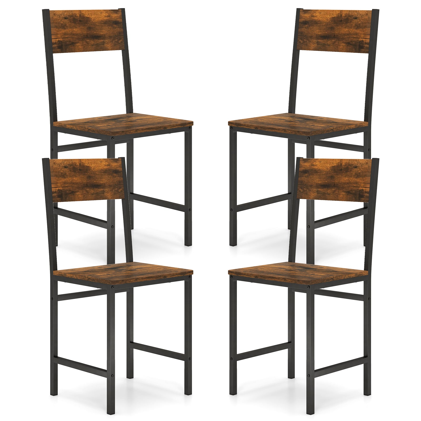 Set of 4 Dining Chairs with Metal Legs and Slanted Back-Rustic Brown