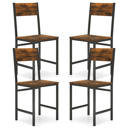 Set of 4 Dining Chairs with Metal Legs and Slanted Back-Rustic Brown