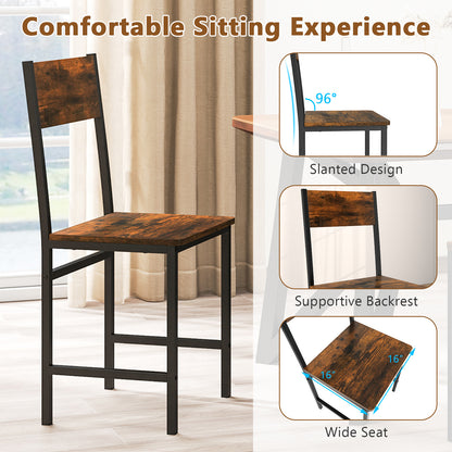 Set of 4 Dining Chairs with Metal Legs and Slanted Back-Rustic Brown