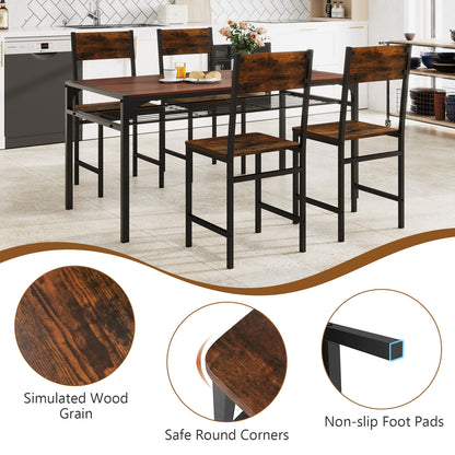Set of 4 Dining Chairs with Metal Legs and Slanted Back-Rustic Brown