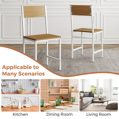 Set of 4 Dining Chairs with Metal Legs and Slanted Back-Natural