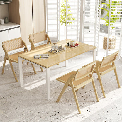 Foldable Dining Chairs Set of 4 with Woven Rattan Backrest