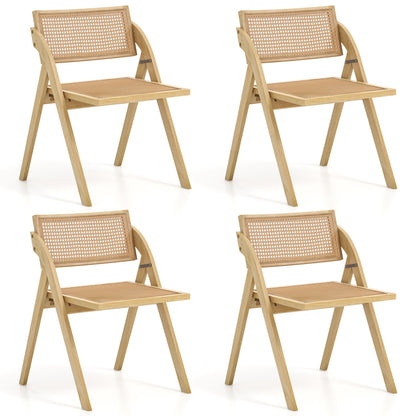 Foldable Dining Chairs Set of 4 with Woven Rattan Backrest