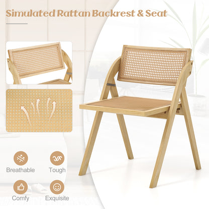 Foldable Dining Chairs Set of 4 with Woven Rattan Backrest
