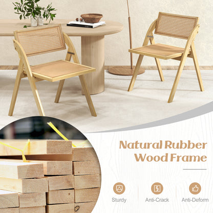 Foldable Dining Chairs Set of 4 with Woven Rattan Backrest