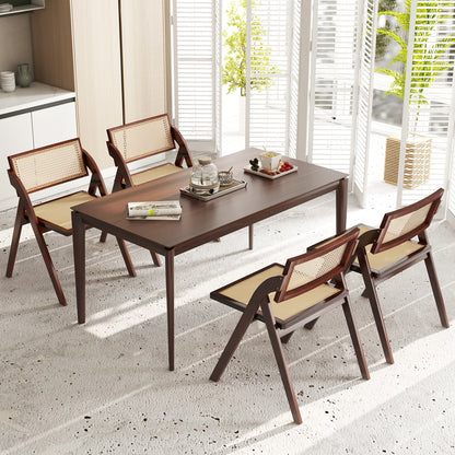 Foldable Dining Chairs Set of 4 with Woven Rattan Backrest