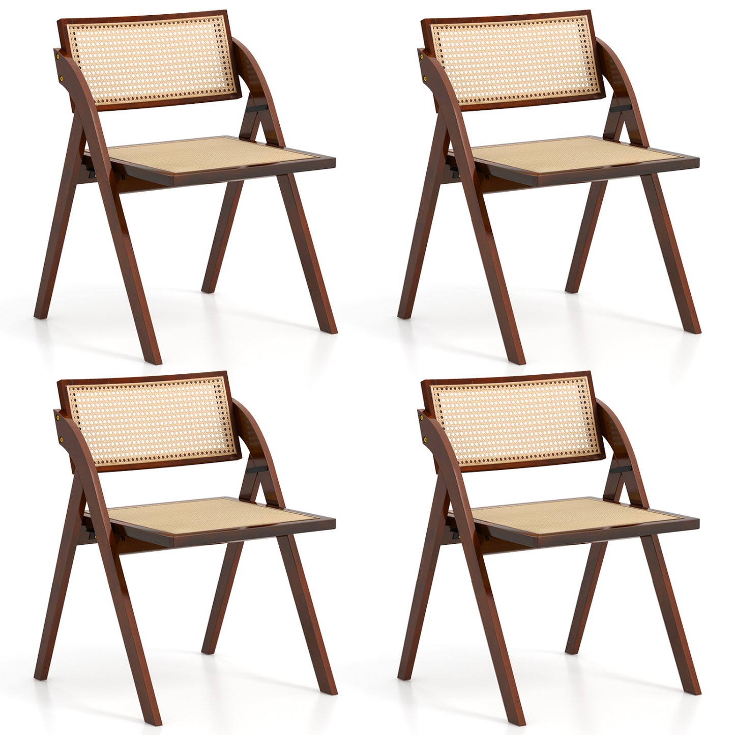 Foldable Dining Chairs Set of 4 with Woven Rattan Backrest