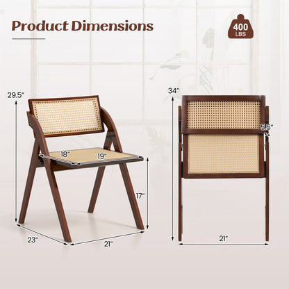Foldable Dining Chairs Set of 4 with Woven Rattan Backrest
