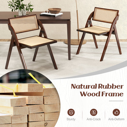Foldable Dining Chairs Set of 4 with Woven Rattan Backrest
