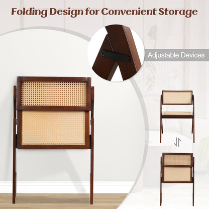 Foldable Dining Chairs Set of 4 with Woven Rattan Backrest