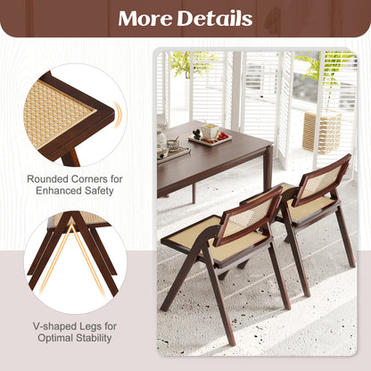 Foldable Dining Chairs Set of 4 with Woven Rattan Backrest