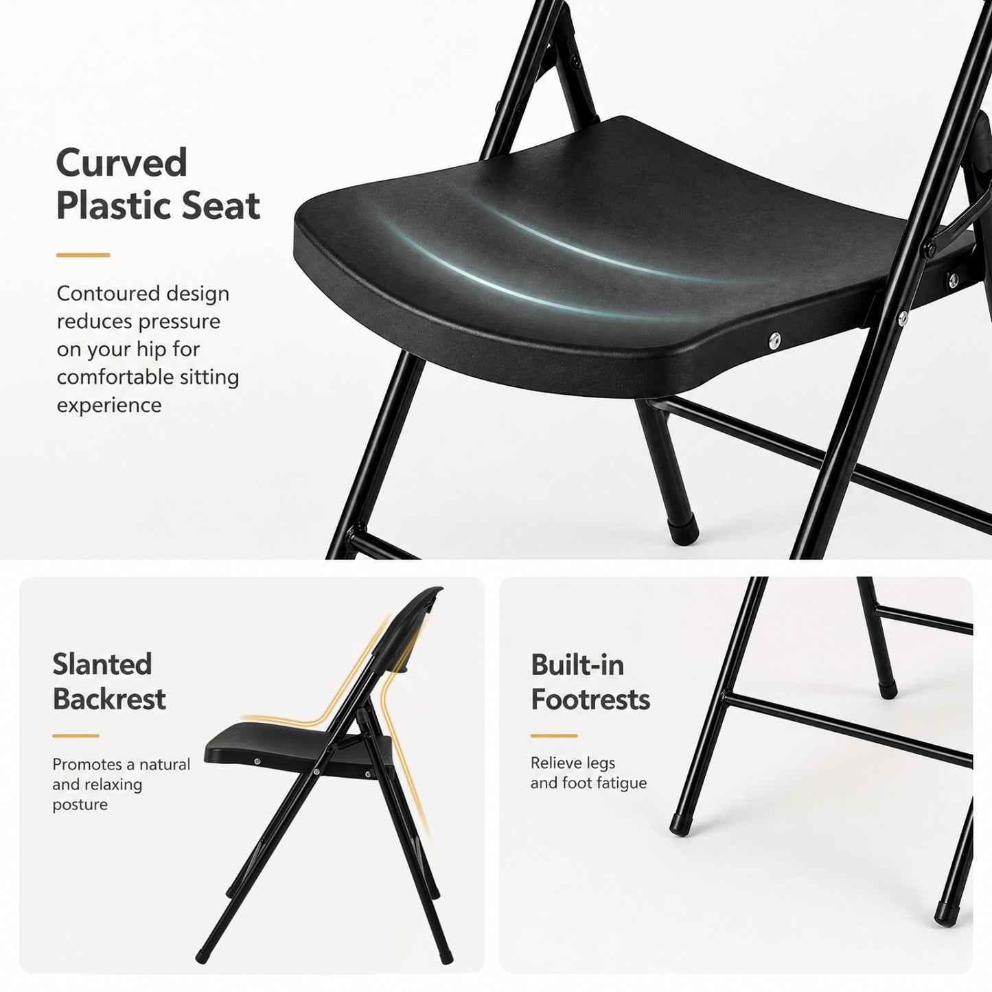 Foldable Plastic Dining Chairs Set of 4 with Ergonomic Backrest