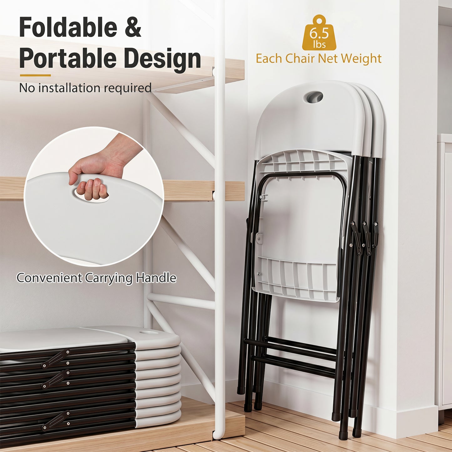 Foldable Plastic Dining Chairs Set of 4 with Ergonomic Backrest
