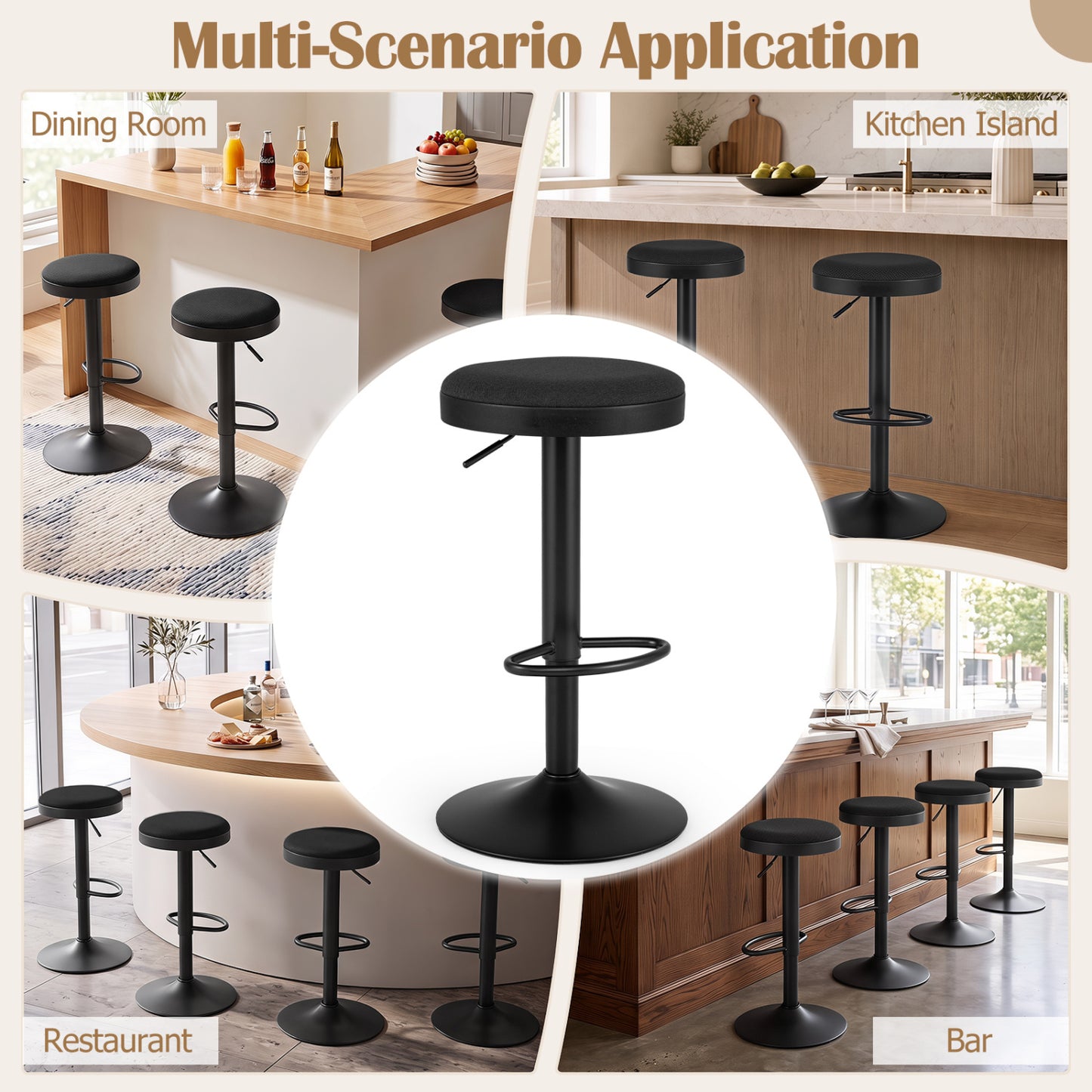 Adjustable Swivel Bar Stools Set of 4 with Padded Seats