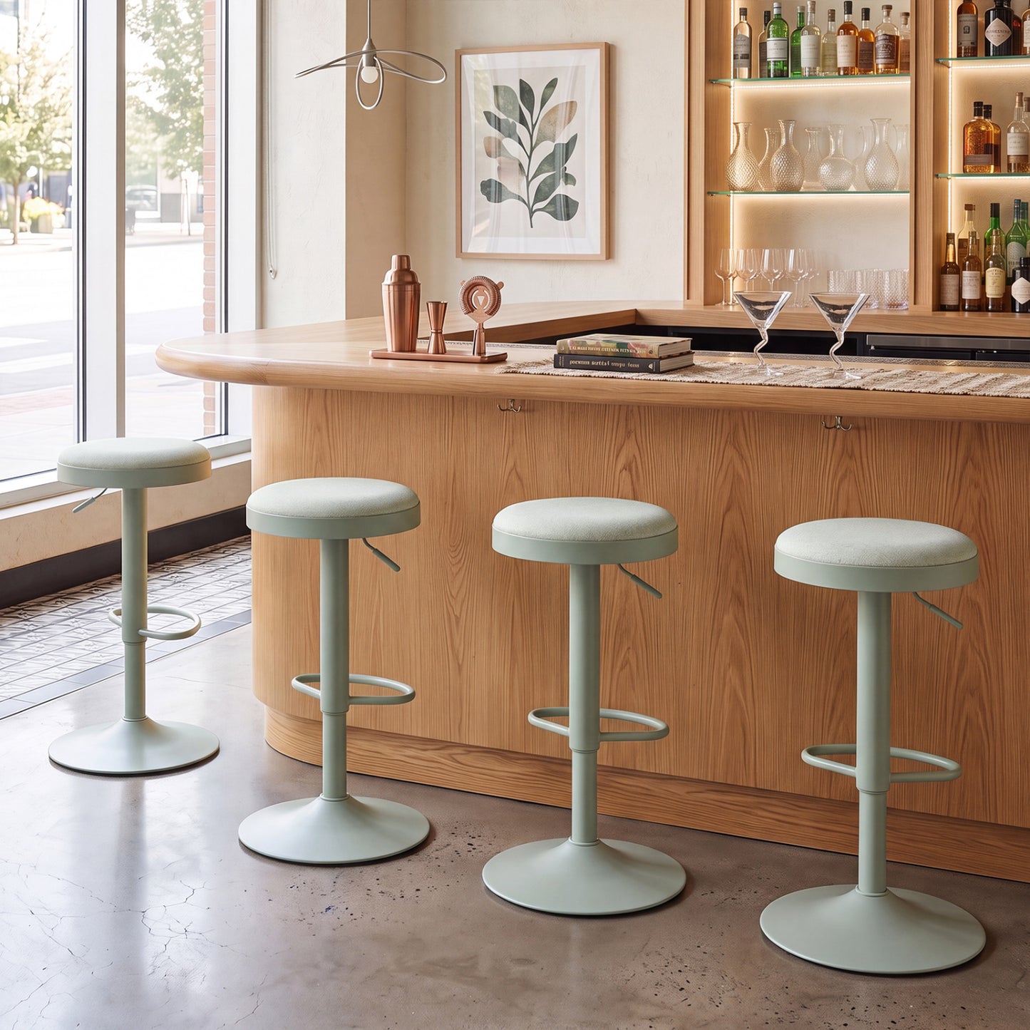 Adjustable Swivel Bar Stools Set of 4 with Padded Seats