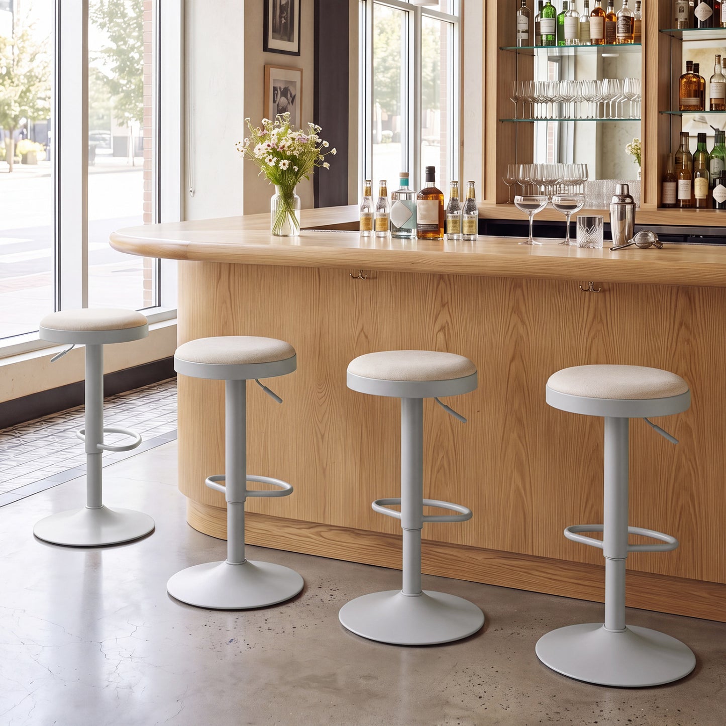 Adjustable Swivel Bar Stools Set of 4 with Padded Seats