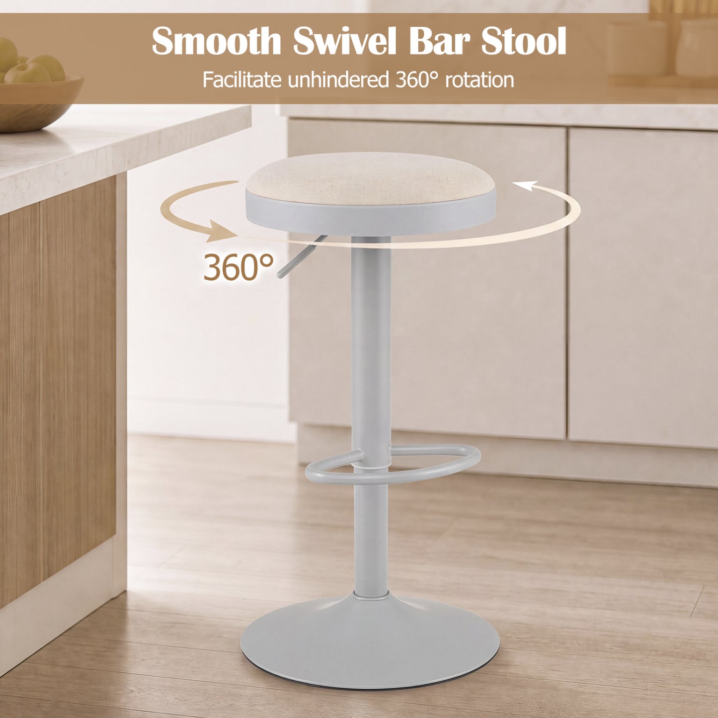 Adjustable Swivel Bar Stools Set of 4 with Padded Seats