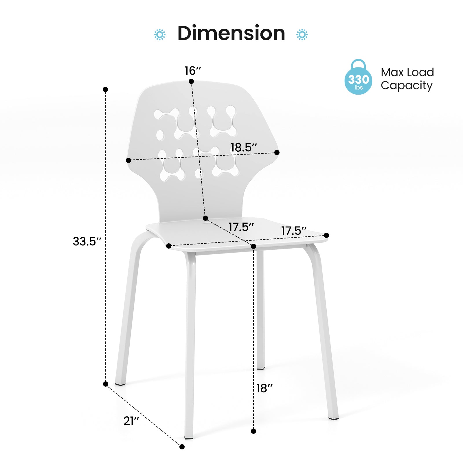 Set of 4 Metal Dining Chair with Hollowed Backrest and Metal Legs-White