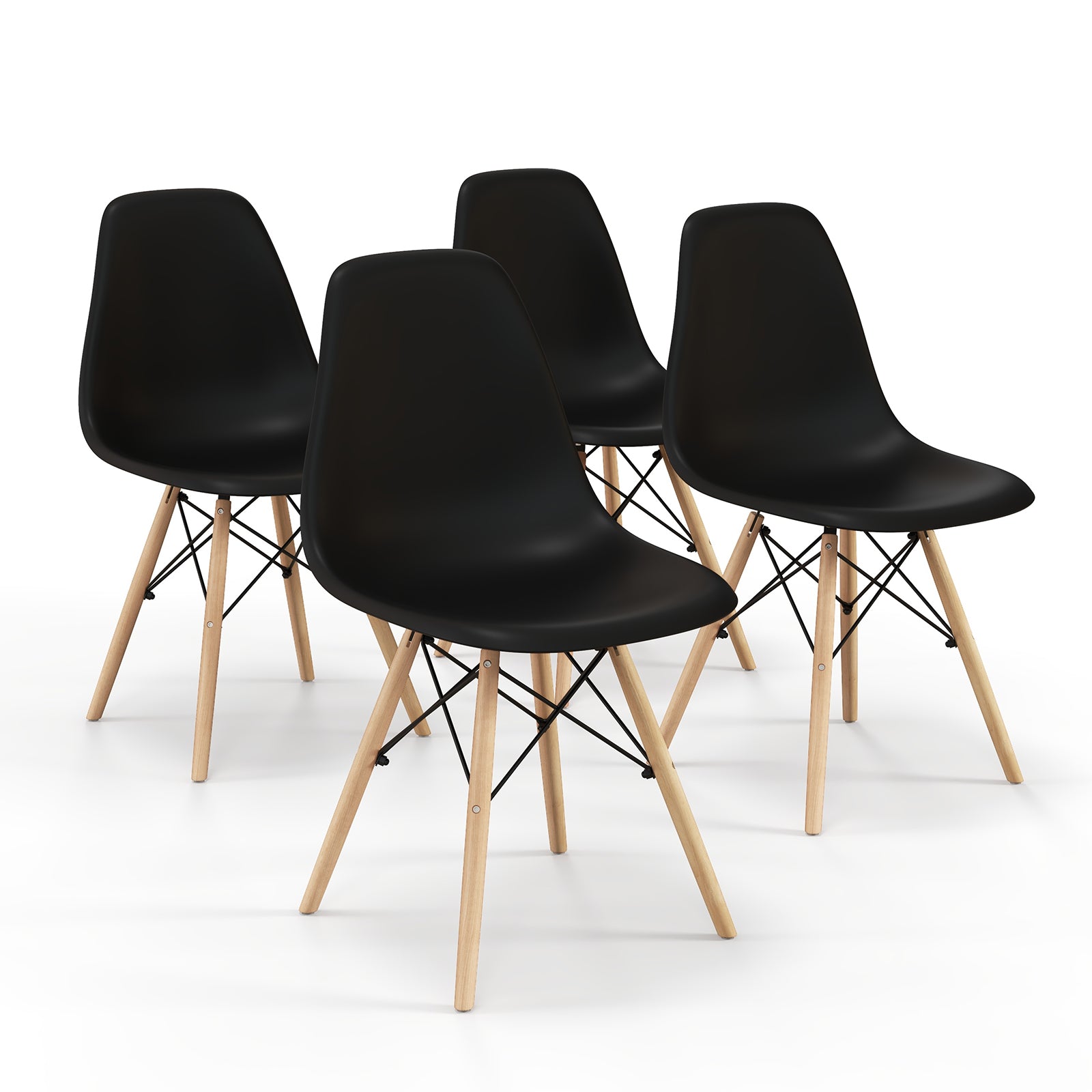 4 Pieces Modern Armless Dining Chair Set with Wood Legs-Blue - Black