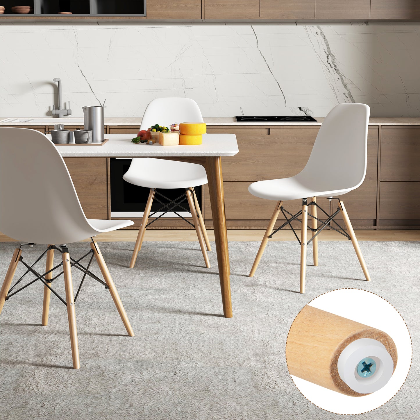 4 Pieces Modern Armless Dining Chair Set with Wood Legs
