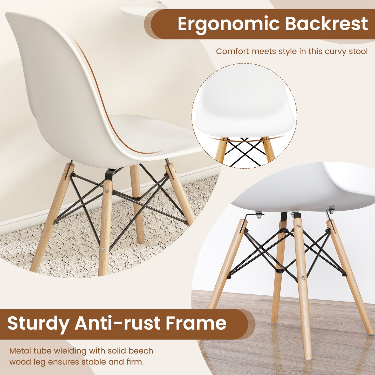 4 Pieces Modern Armless Dining Chair Set with Wood Legs