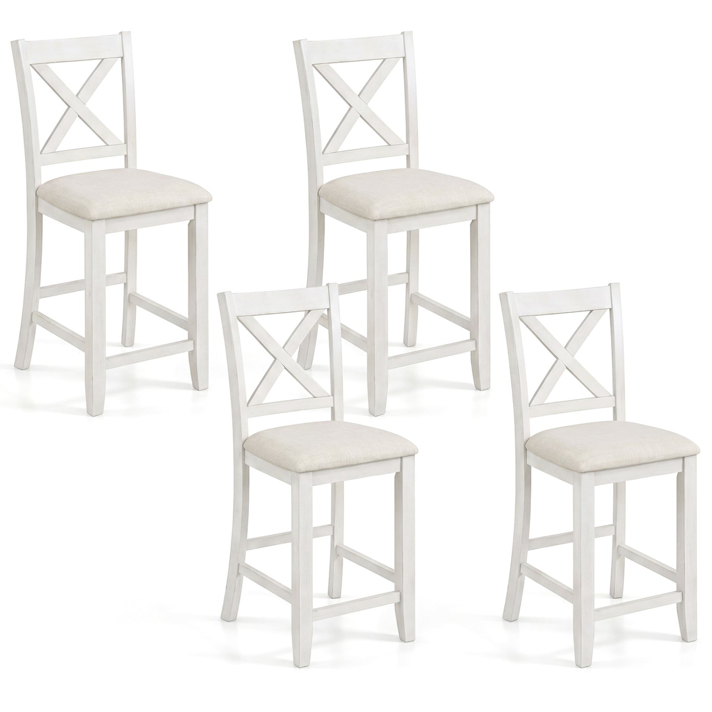Counter Height Bar Stools Set of 4 with Footrest - White