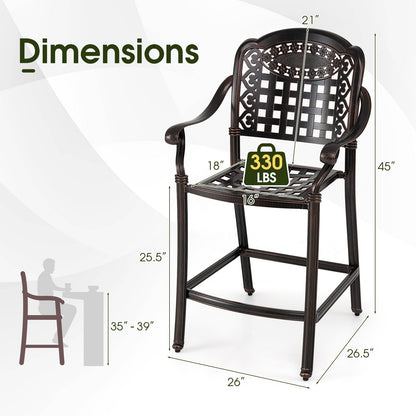 Set of 4 Outdoor Bar Stool 25.5 Inch Counter Height Cast Aluminum Bar Chairs-Copper