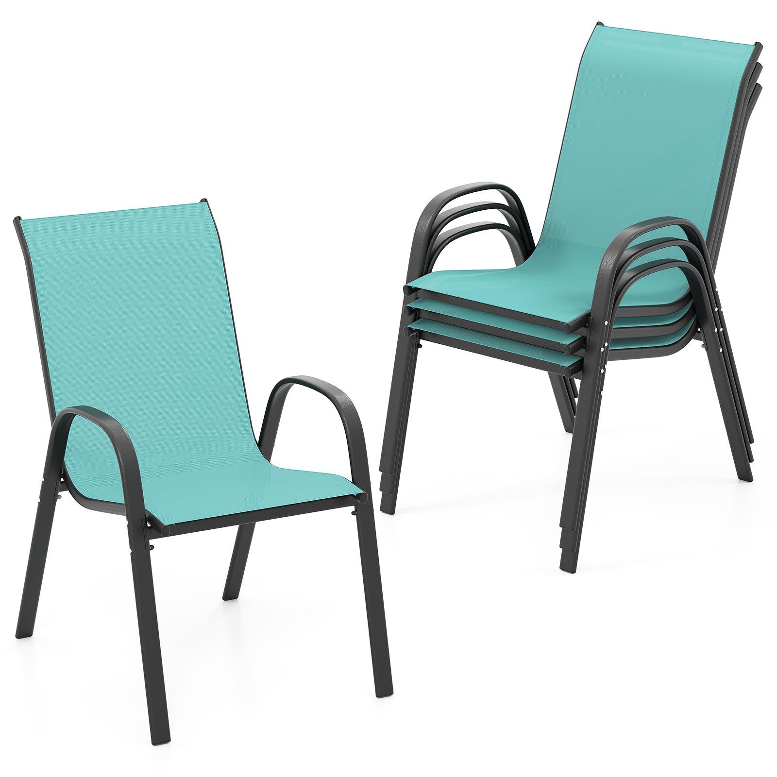4 Pieces Stackable Patio Dining Chairs Set with Armrest-Navy - Blue