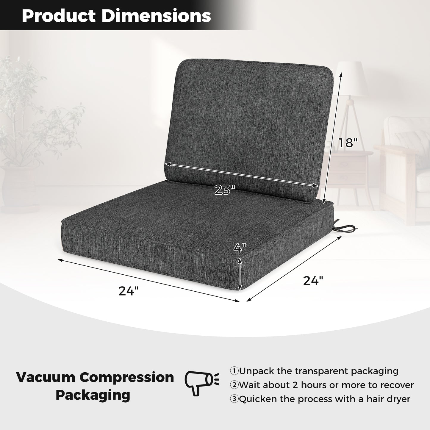 Set of 4 Outdoor Patio Cushion Set with Removable Covers