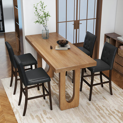 Set of 4 PVC Dining Leather Bar Stools with Solid Wood Legs-24 icnh