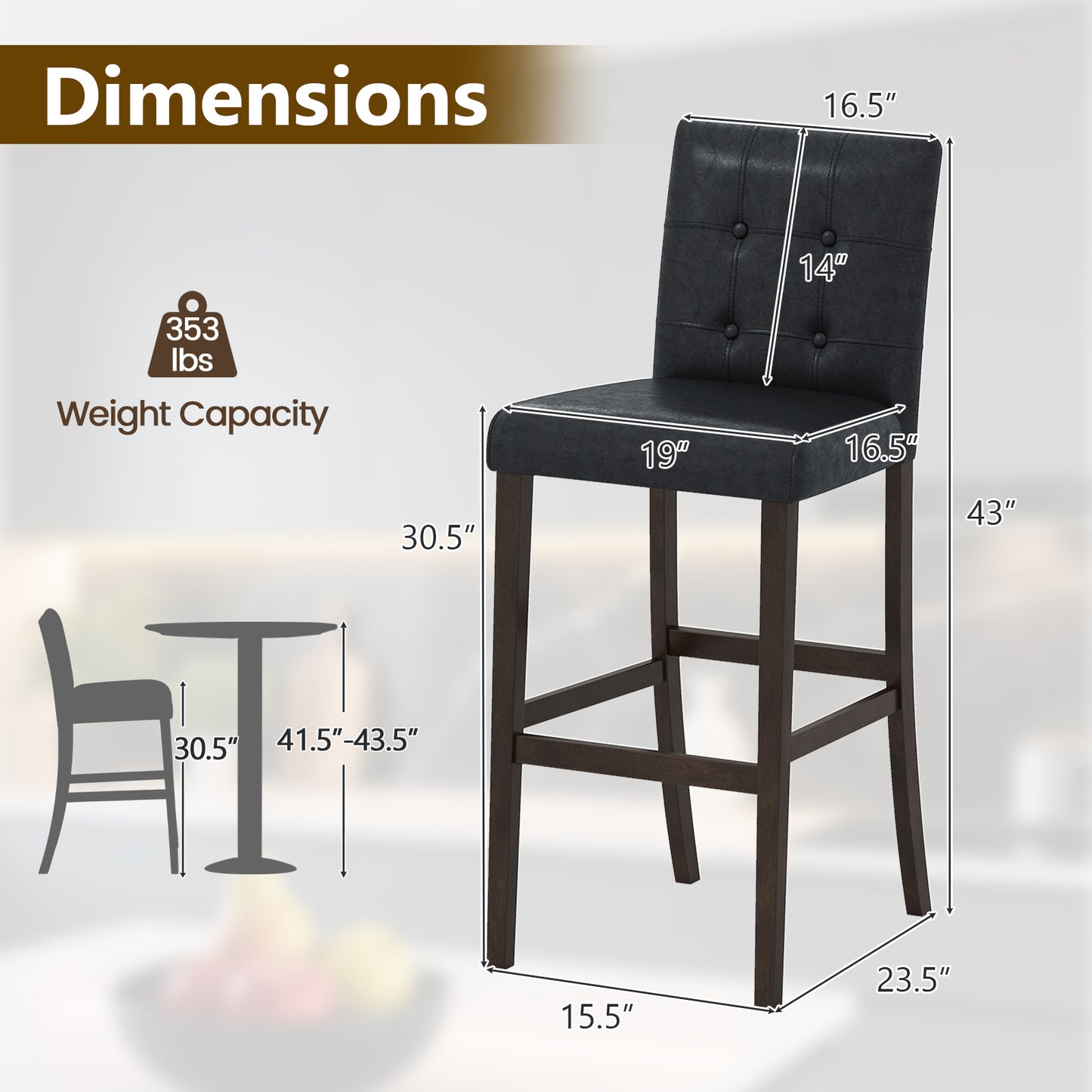 Set of 4 PVC Dining Leather Bar Stools with Solid Wood Legs-29 inch