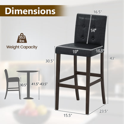 Set of 4 PVC Dining Leather Bar Stools with Solid Wood Legs-29 inch