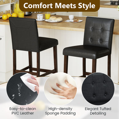 Set of 4 PVC Dining Leather Bar Stools with Solid Wood Legs-29 inch