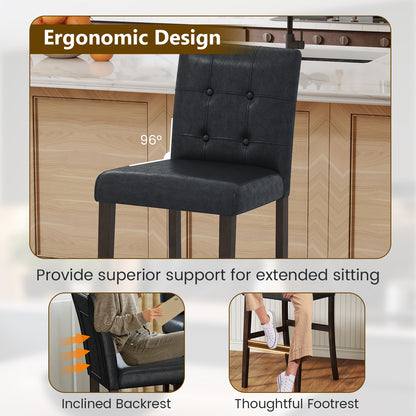 Set of 4 PVC Dining Leather Bar Stools with Solid Wood Legs-29 inch