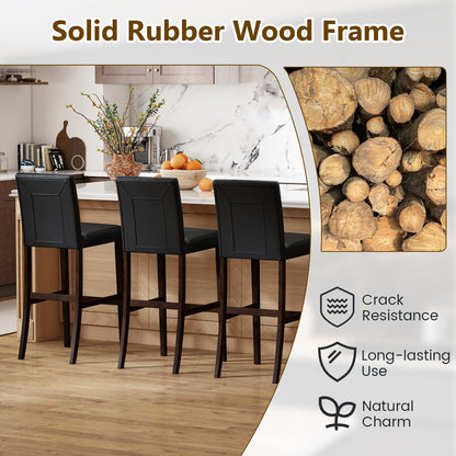 Set of 4 PVC Dining Leather Bar Stools with Solid Wood Legs-29 inch