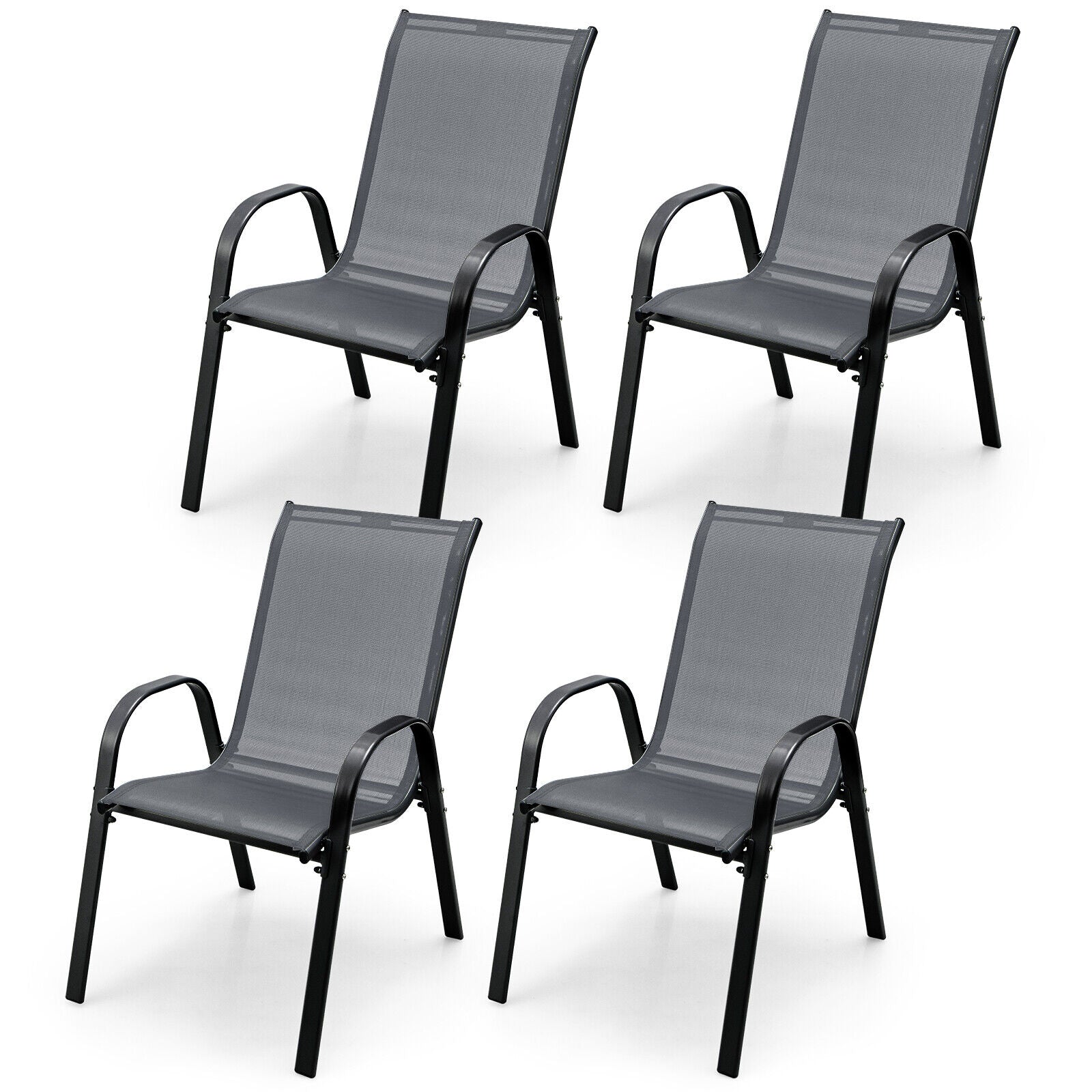 4 Pieces Stackable Patio Dining Chairs Set with Armrest-Brown - Gray