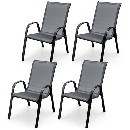 4 Pieces Stackable Patio Dining Chairs Set with Armrest-Brown - Gray